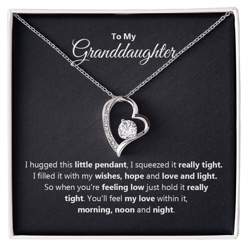 To My Granddaughter Necklace – Heart Pendant with Message Card – Gift from Grandma or Grandpa – “I Hugged This Pendant” Poem Keepsake – Sentimental Jewelry for Granddaughte
