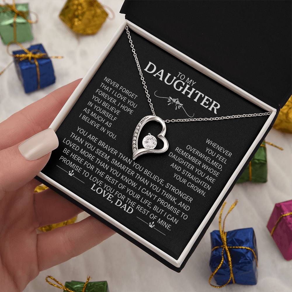 To My Daughter Necklace from Dad – Heart Pendant with Message Card – Meaningful Father to Daughter Gift for Birthday, Graduation, or Christmas