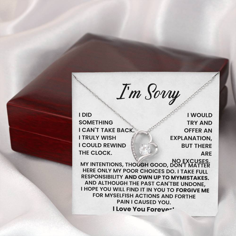 I’m Sorry Necklace – Heart Pendant with Apology Message Card – Meaningful Forgiveness Gift for Partner, Friend, or Loved One – “I Love You Forever”