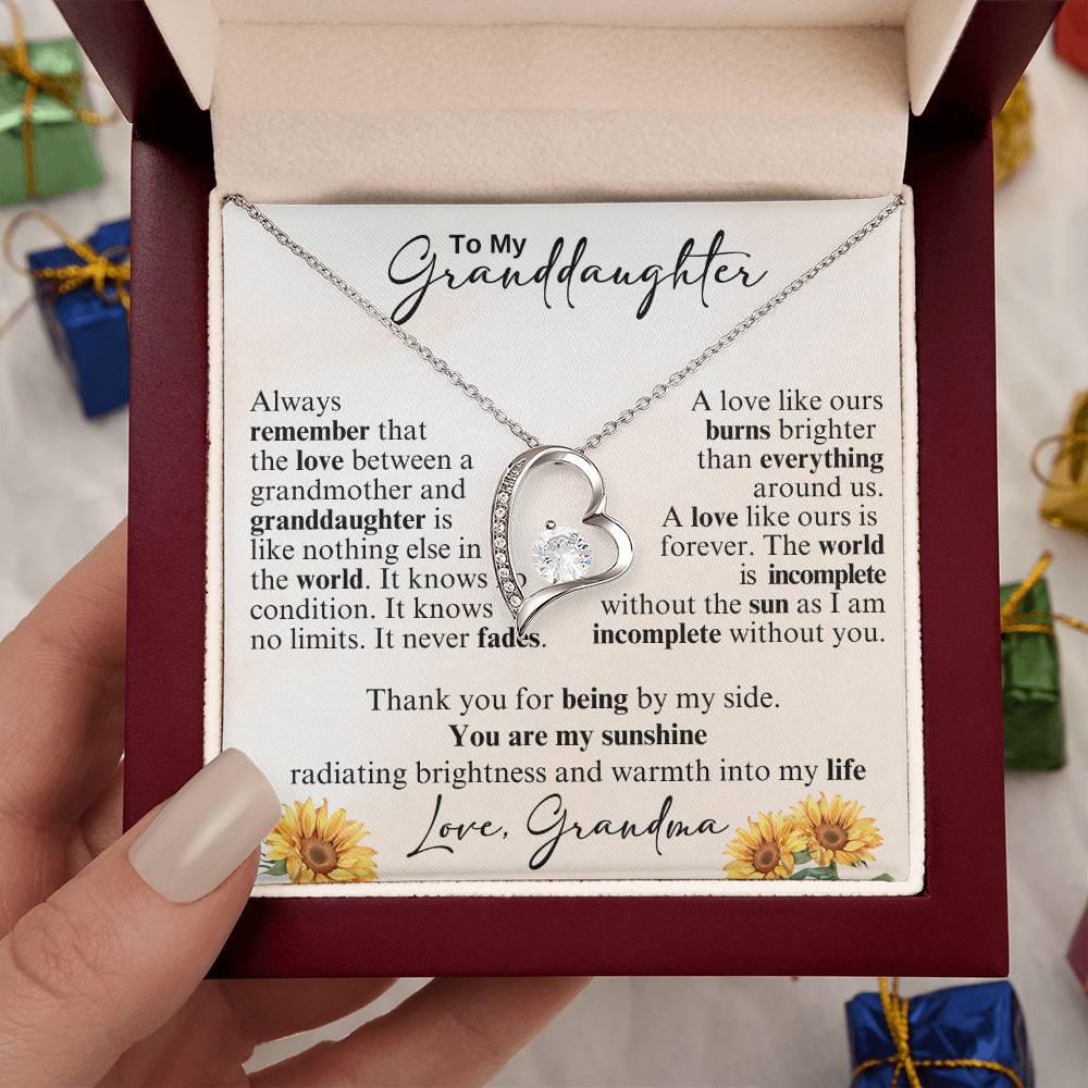 To My Granddaughter Necklace from Grandma – Heart Pendant with Sunflower Message Card – Meaningful Grandmother Gift of Love & Sunshine