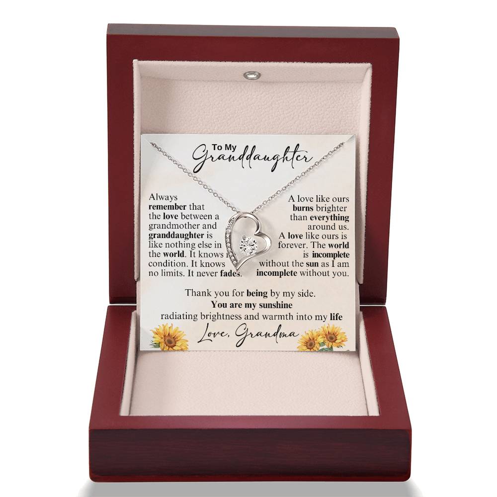 To My Granddaughter Necklace from Grandma – Heart Pendant with Sunflower Message Card – Meaningful Grandmother Gift of Love & Sunshine