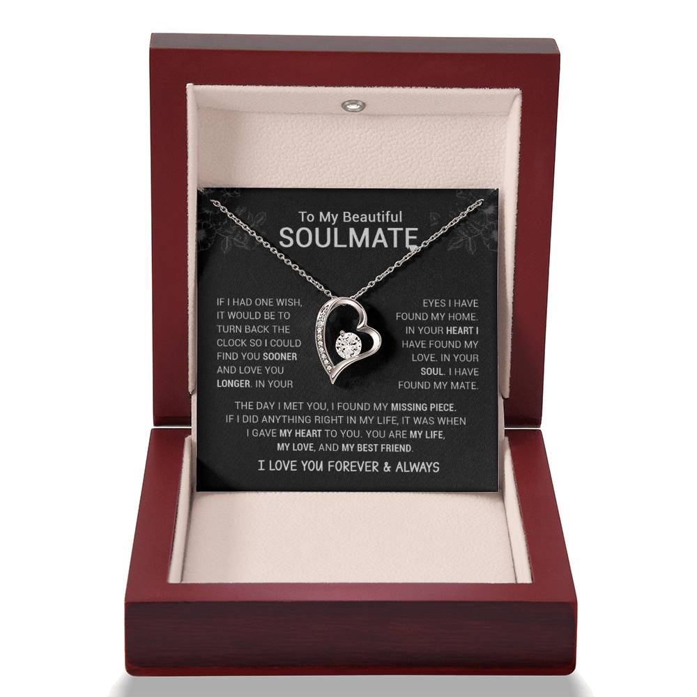 To My Beautiful Soulmate Necklace – Romantic Heart Pendant with Message Card – Anniversary Gift for Wife, Girlfriend, or Partner – Love You Forever Jewelry