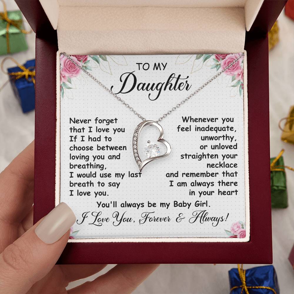 To My Daughter Necklace – Heart Pendant with Message Card – “I Love You Forever & Always” – Meaningful Gift from Mom or Dad – Birthday, Graduation, or Just Because