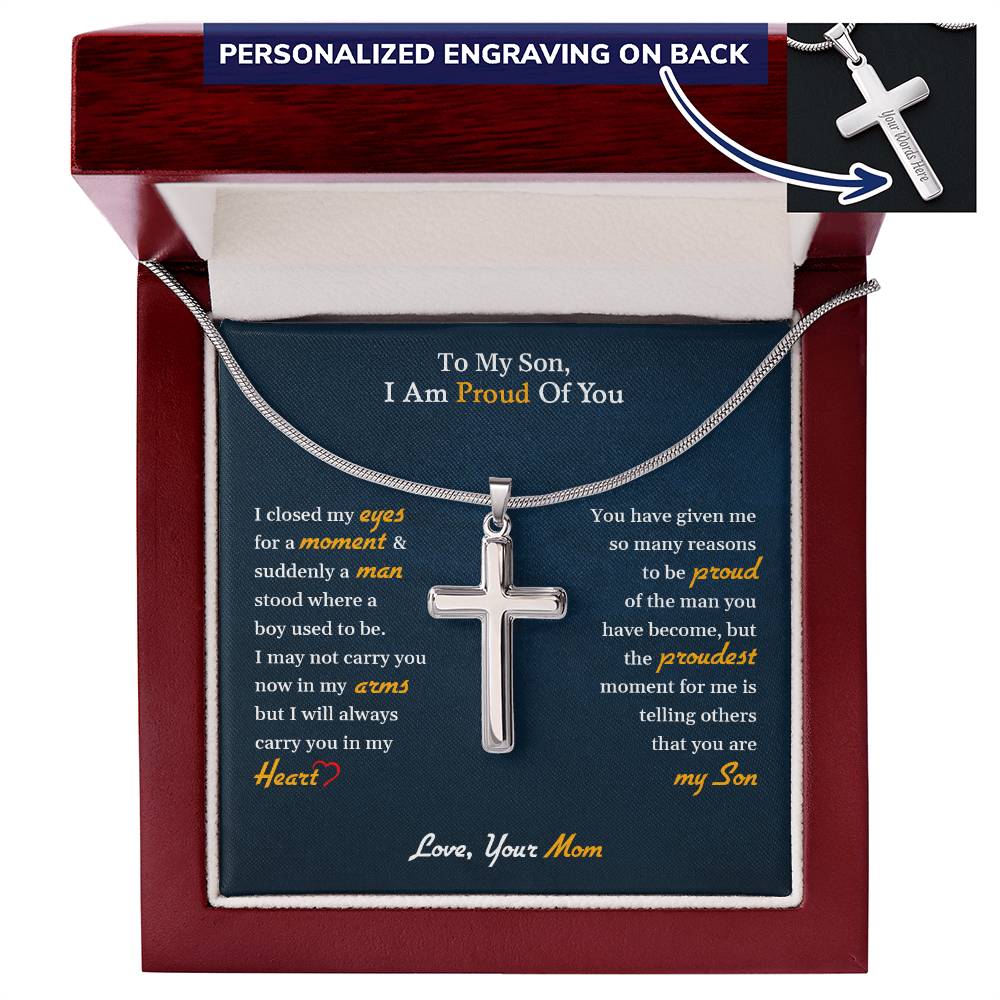 To My Son | I Am proud Of You - Personalized Cross Necklace