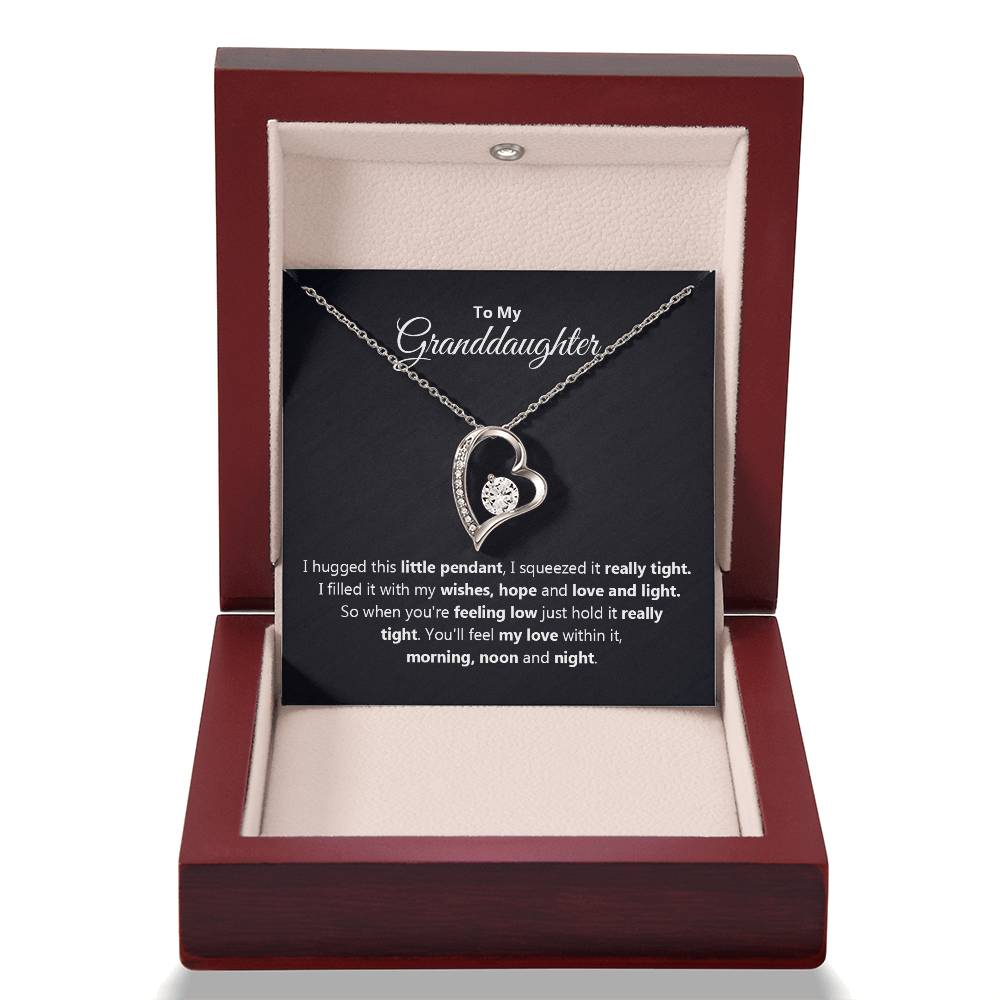 To My Granddaughter Necklace – Heart Pendant with Message Card – Gift from Grandma or Grandpa – “I Hugged This Pendant” Poem Keepsake – Sentimental Jewelry for Granddaughte