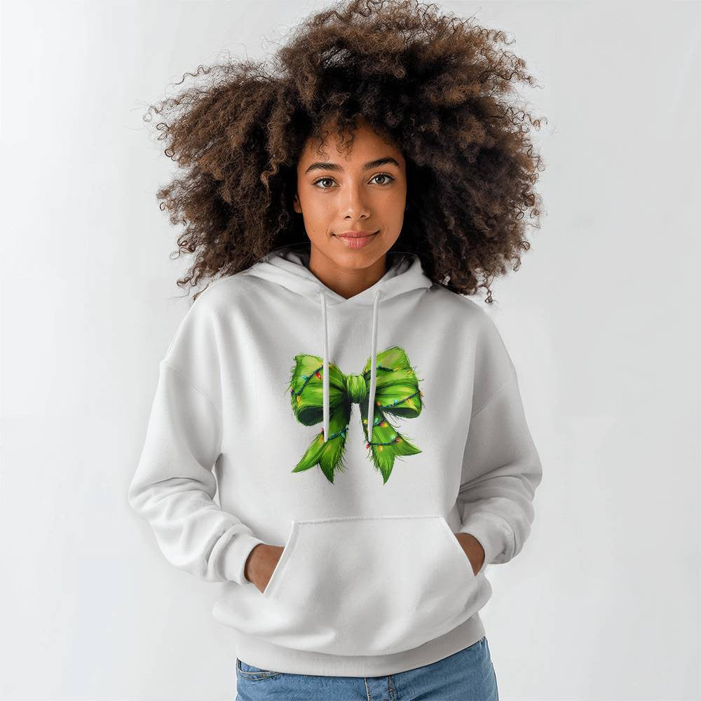 Christmas Green Bow with Lights Sweatshirt, Holiday Festive Wear, Comfortable Casual Top, Holiday Season Apparel, Christmas Gift Idea