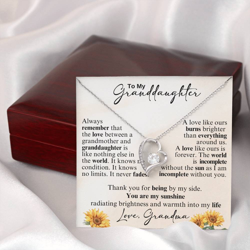 To My Granddaughter Necklace from Grandma – Heart Pendant with Sunflower Message Card – Meaningful Grandmother Gift of Love & Sunshine
