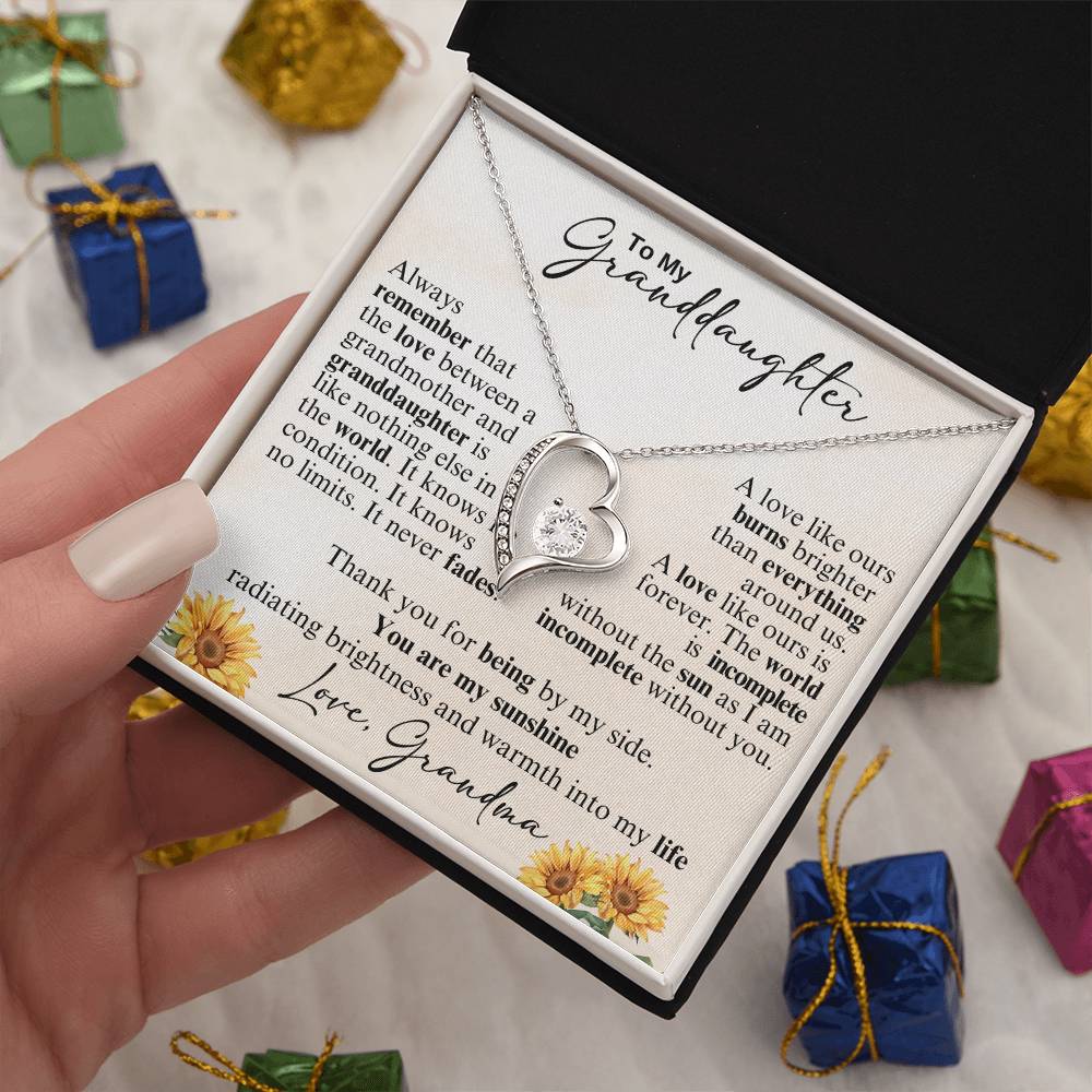 To My Granddaughter Necklace from Grandma – Heart Pendant with Sunflower Message Card – Meaningful Grandmother Gift of Love & Sunshine