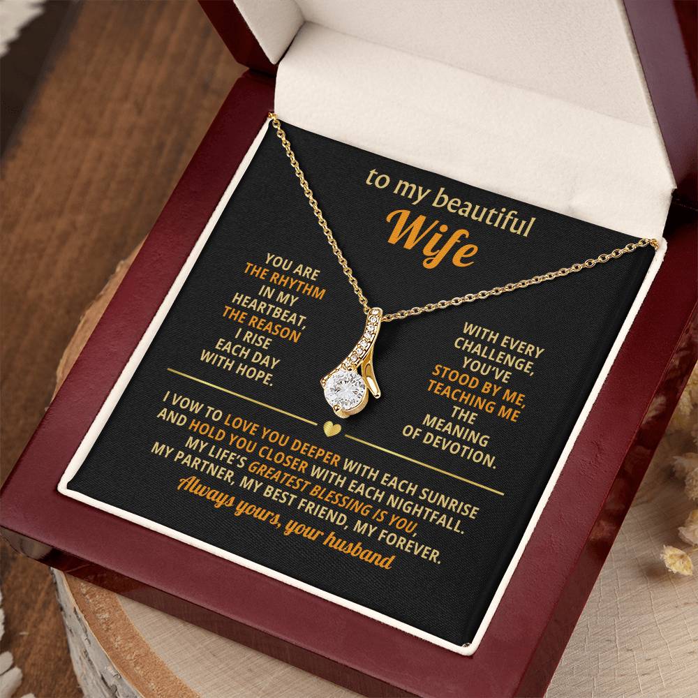 To My Beautiful Wife NecklTo My Beautiful Wife Necklace – Gold Heart Pendant – Devoted Husband Gift – Anniversary, Valentine’s, Birthday, Romantic Message Card Jewelryace – Pendant – Devoted Husband Gift – Anniversary, Valentine’s, Birthday, Romantic Mess