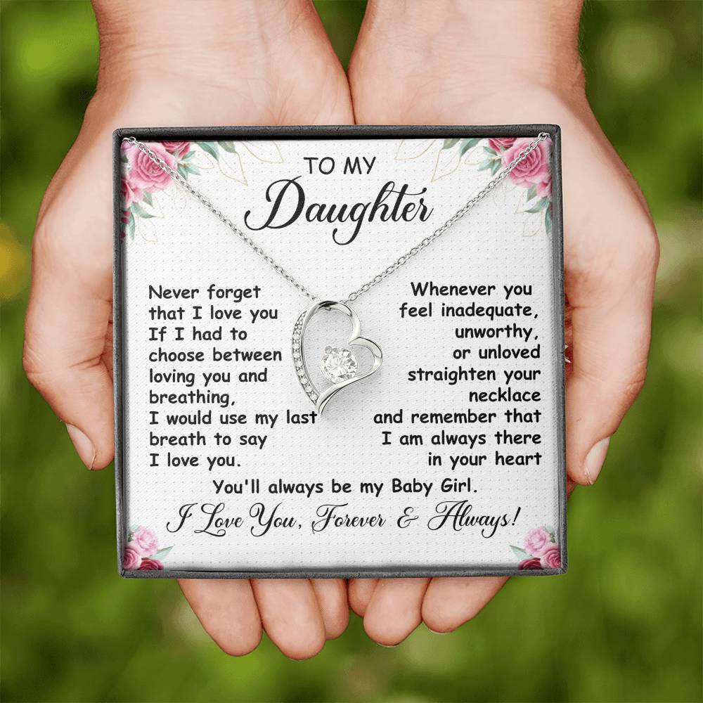 To My Daughter Necklace – Heart Pendant with Message Card – “I Love You Forever & Always” – Meaningful Gift from Mom or Dad – Birthday, Graduation, or Just Because