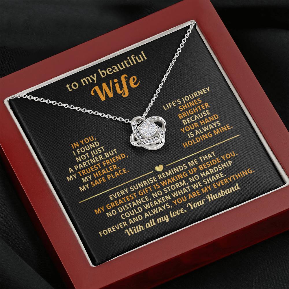 To My Beautiful Wife Necklace – Romantic Gift from Husband – Anniversary, Birthday, Valentine’s Day Message Card