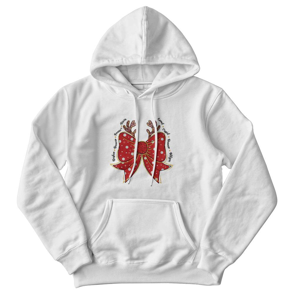 Festive Reindeer Bow Sweatshirt, Holiday Season Cozy Wear, Christmas Red Dot Bow, Warm Winter Casual Outfit, Gift Idea
