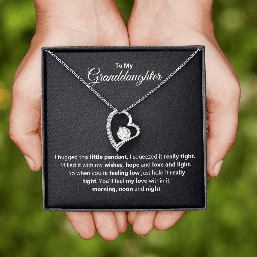 To My Granddaughter Necklace – Heart Pendant with Message Card – Gift from Grandma or Grandpa – “I Hugged This Pendant” Poem Keepsake – Sentimental Jewelry for Granddaughte