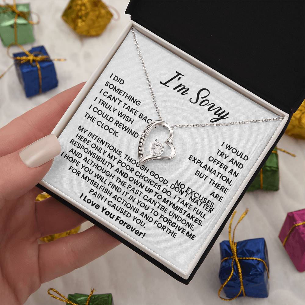 I’m Sorry Necklace – Heart Pendant with Apology Message Card – Meaningful Forgiveness Gift for Partner, Friend, or Loved One – “I Love You Forever”