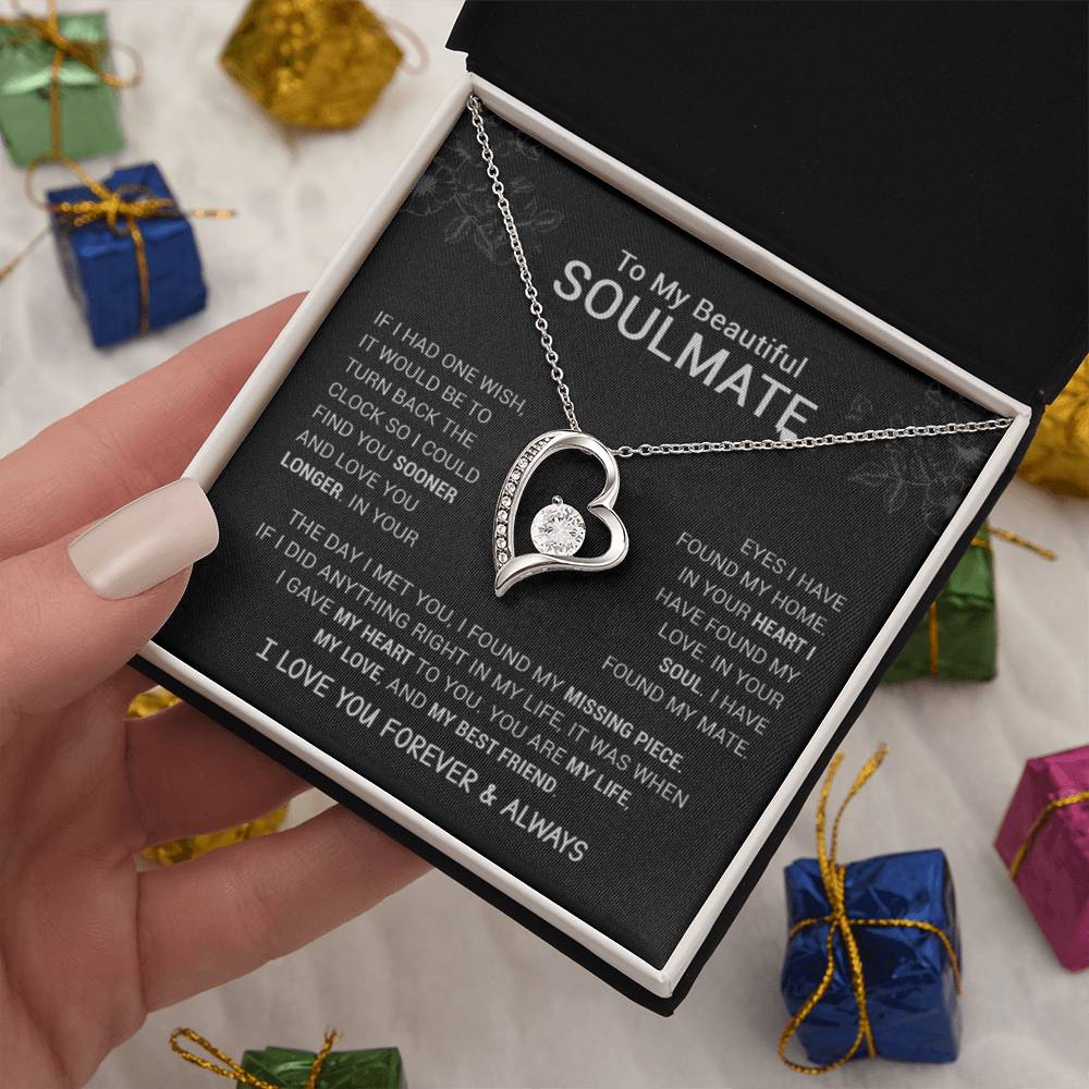 To My Beautiful Soulmate Necklace – Romantic Heart Pendant with Message Card – Anniversary Gift for Wife, Girlfriend, or Partner – Love You Forever Jewelry