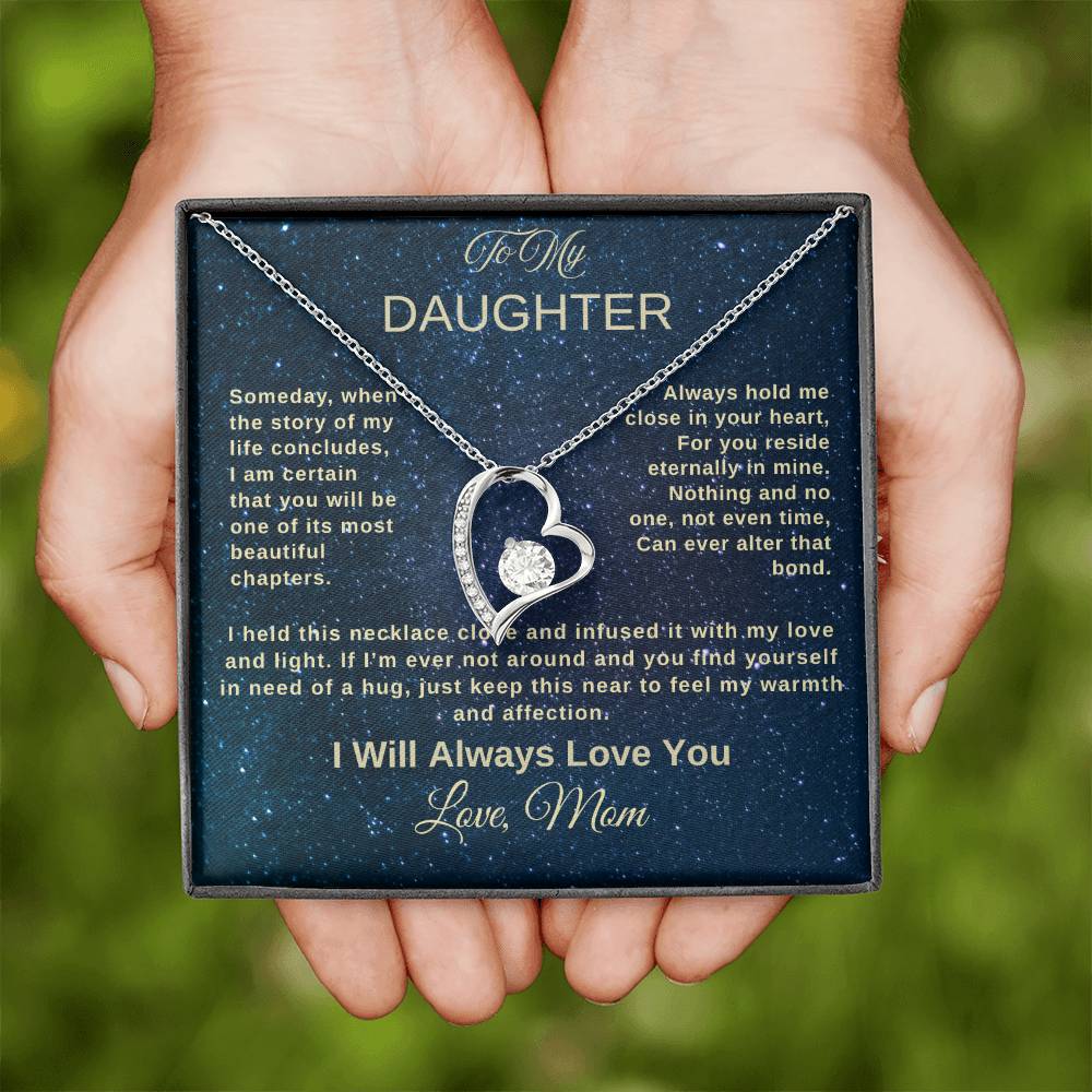 To My Daughter Necklace from Mom – Heart Pendant with Message Card – Meaningful Mother to Daughter Gift for Birthday, Graduation, or Just Because