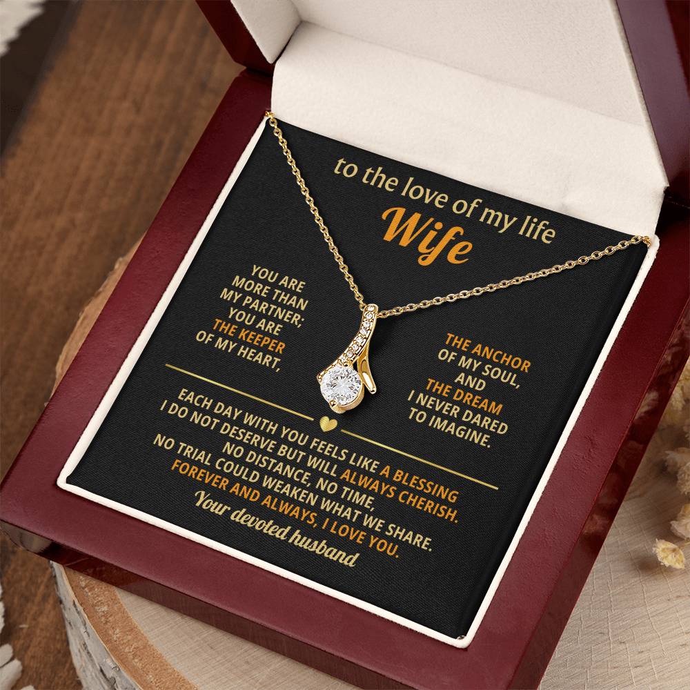 To My Wife Necklace  Pendant – Romantic Anniversary Gift from Husband – “Forever & Always I Love You” Message Card Jewelry