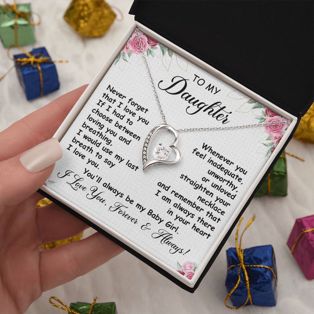 To My Daughter Necklace – Heart Pendant with Message Card – “I Love You Forever & Always” – Meaningful Gift from Mom or Dad – Birthday, Graduation, or Just Because