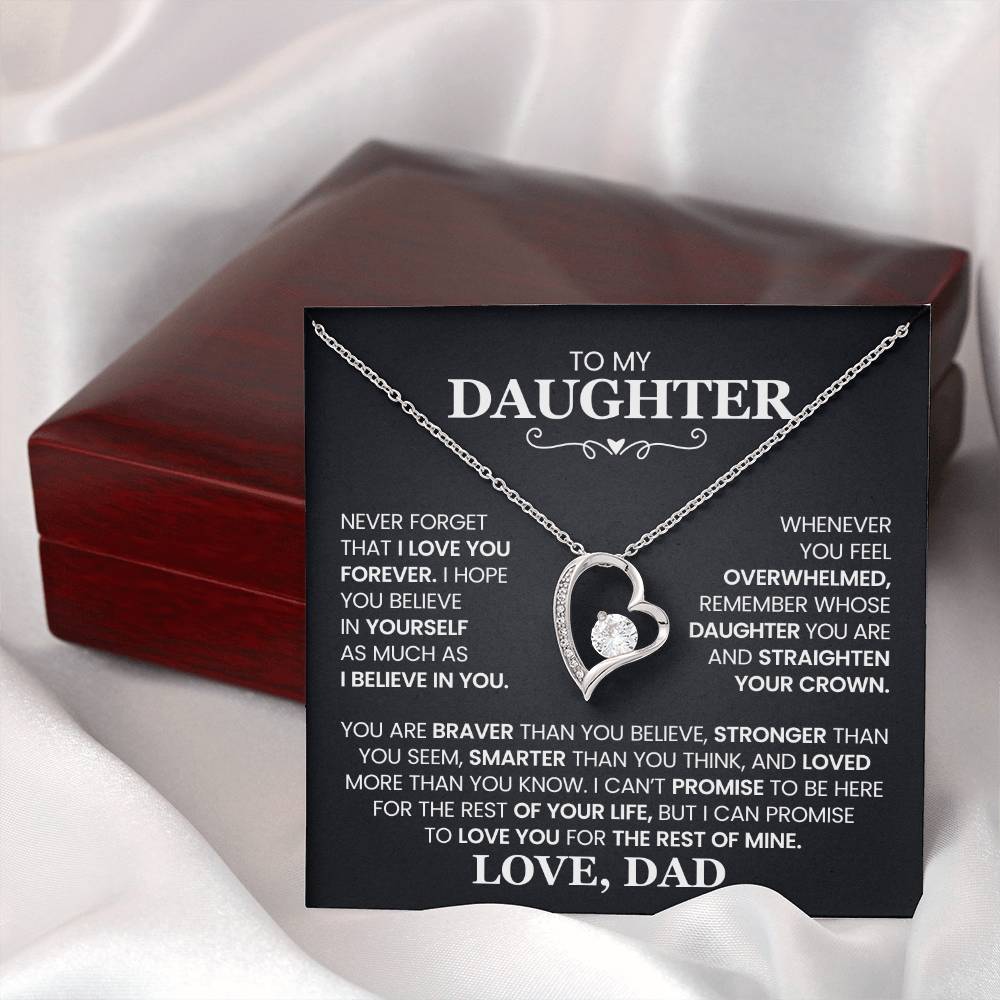 To My Daughter Necklace from Dad – Heart Pendant with Message Card – Meaningful Father to Daughter Gift for Birthday, Graduation, or Just Because
