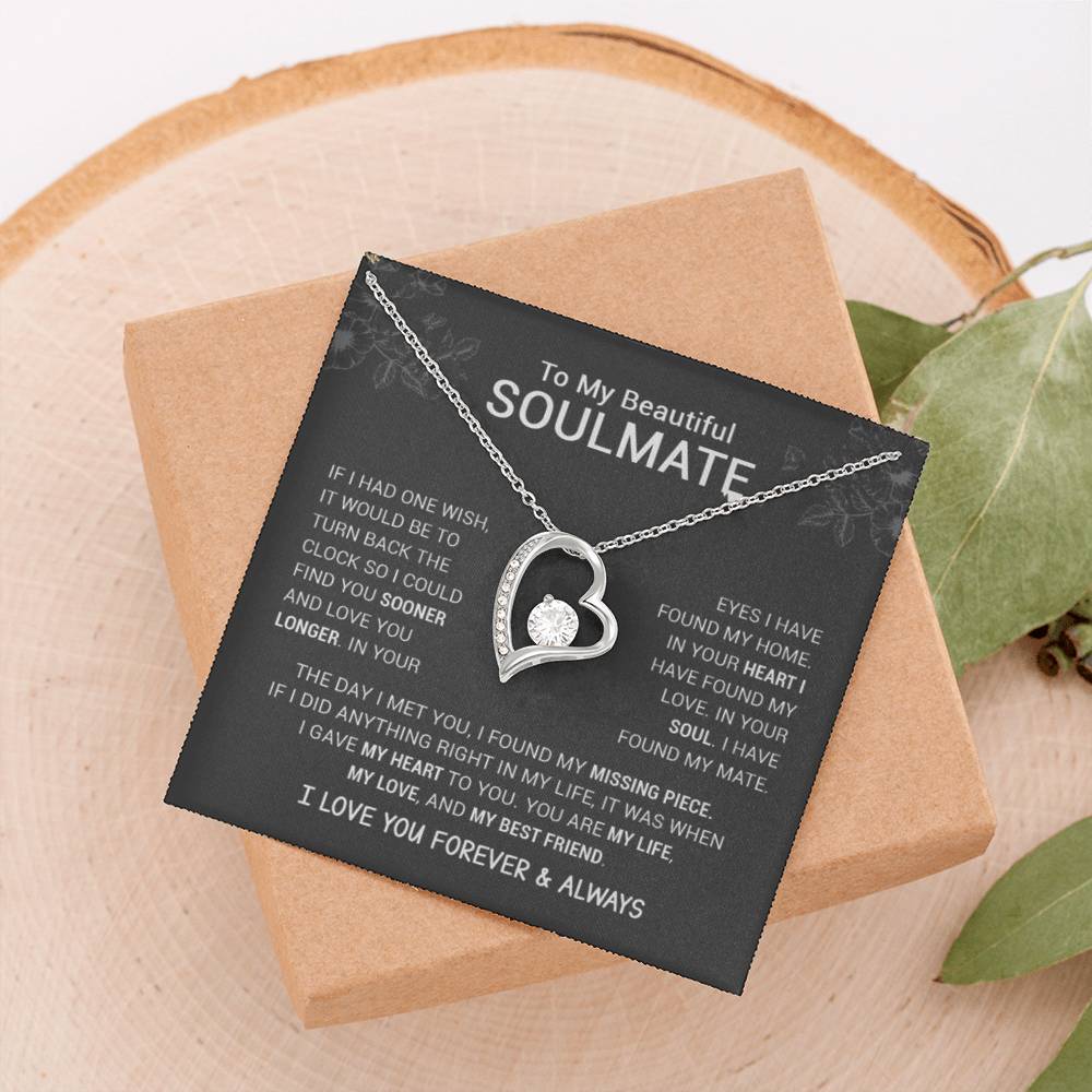 To My Beautiful Soulmate Necklace – Romantic Heart Pendant with Message Card – Anniversary Gift for Wife, Girlfriend, or Partner – Love You Forever Jewelry