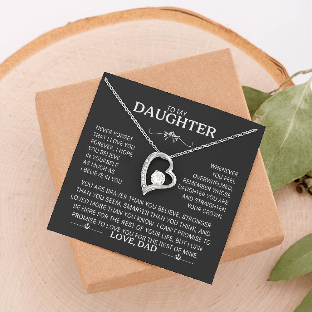 To My Daughter Necklace from Dad – Heart Pendant with Message Card – Meaningful Father to Daughter Gift for Birthday, Graduation, or Christmas