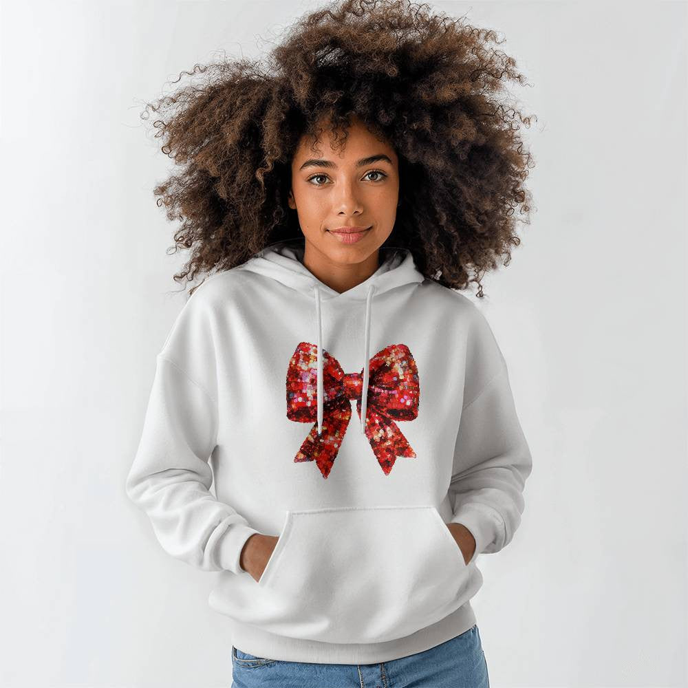Red Glitter Bow Christmas Sweatshirt, Holiday Sweatshirt, Festive Christmas Apparel, Sparkling Bow Sweatshirt, Xmas Gift Idea