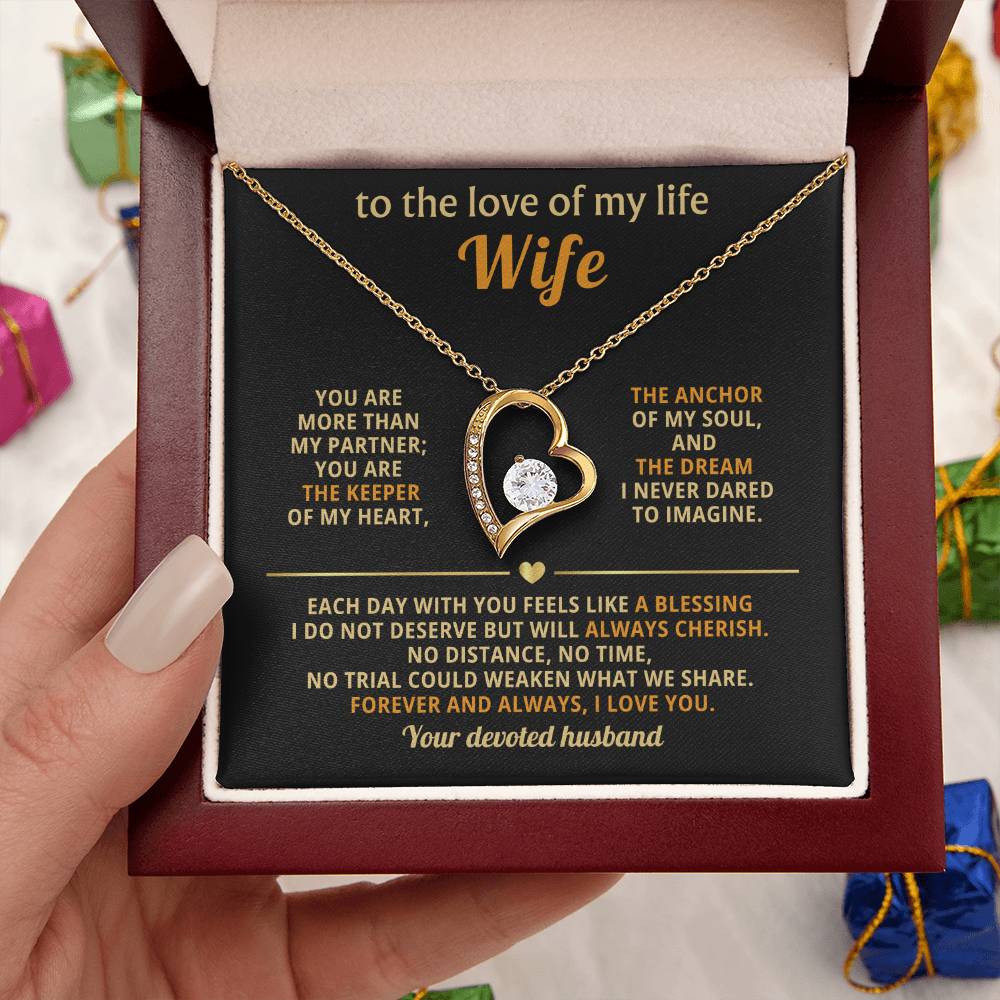 To My Wife Necklace  Pendant – Romantic Anniversary Gift from Husband – “Forever & Always I Love You” Message Card Jewelry