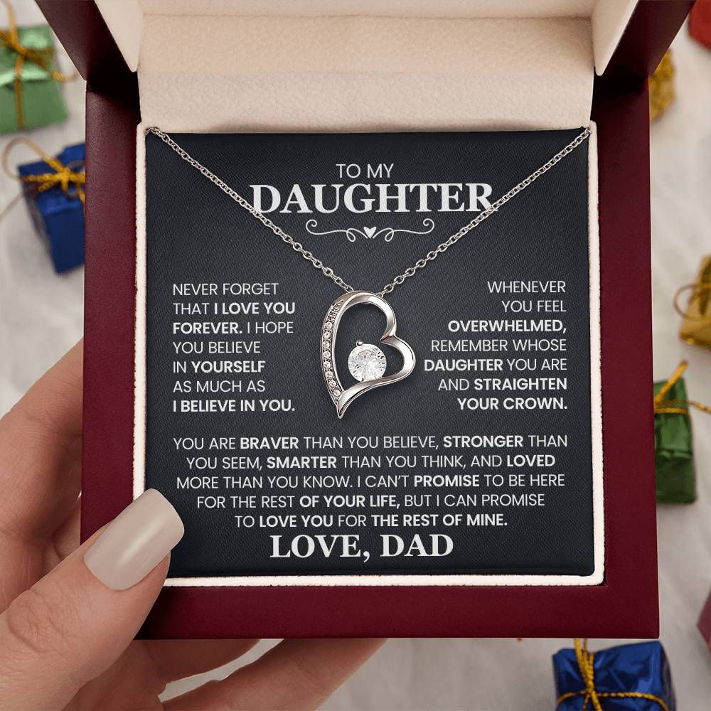 To My Daughter Necklace from Dad – Heart Pendant with Message Card – Meaningful Father to Daughter Gift for Birthday, Graduation, or Just Because