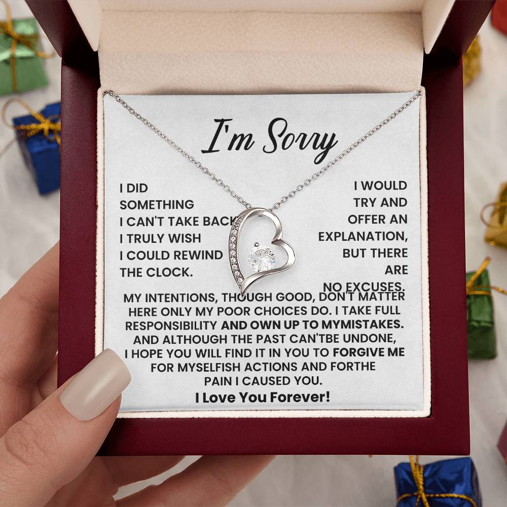 I’m Sorry Necklace – Heart Pendant with Apology Message Card – Meaningful Forgiveness Gift for Partner, Friend, or Loved One – “I Love You Forever”