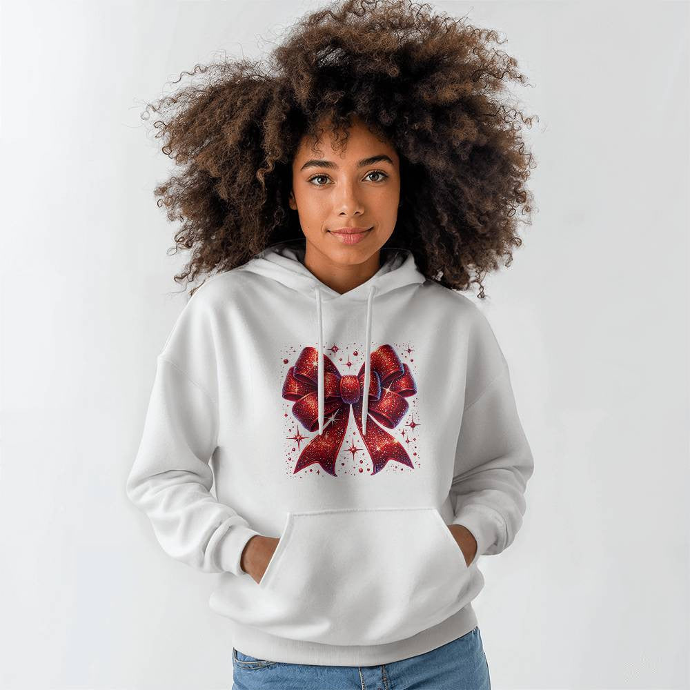 Red Glitter Bow Christmas Sweatshirt, Holiday Sweatshirt, Festive Christmas Apparel, Sparkling Bow Sweatshirt, Xmas Gift Idea
