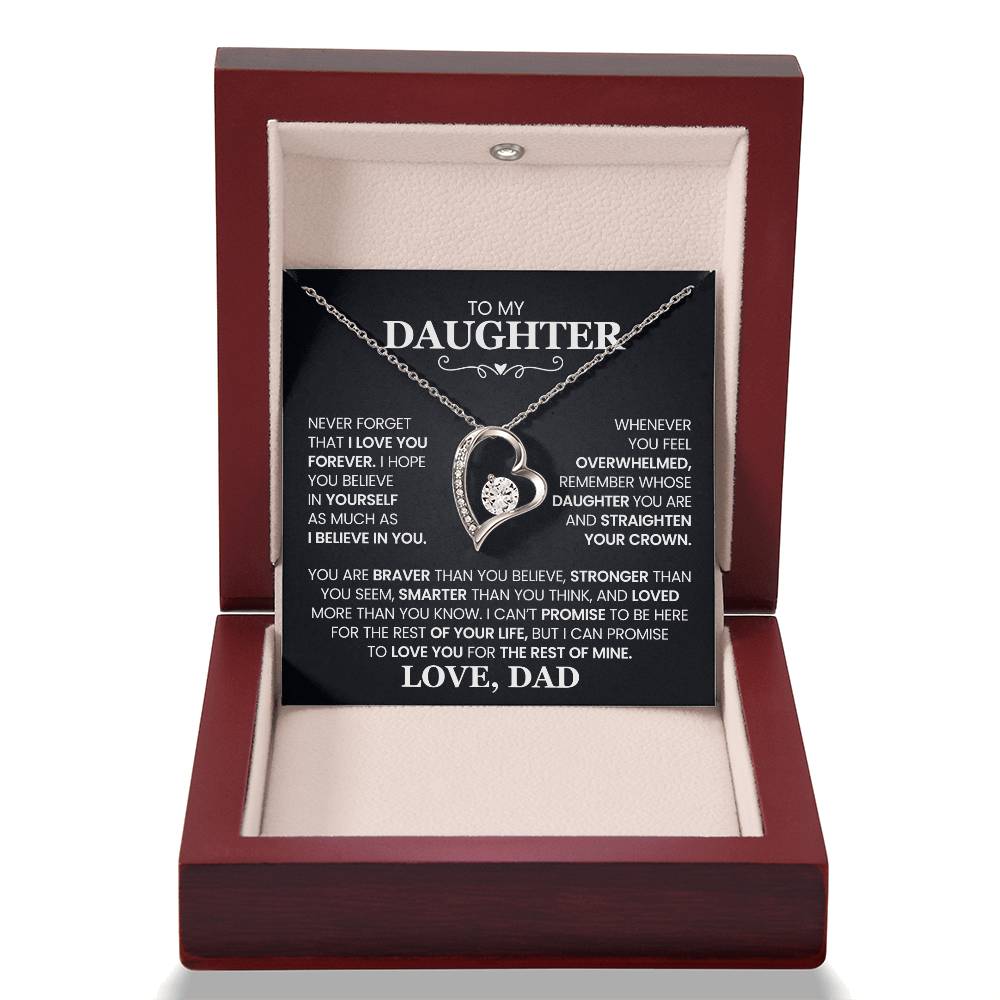 To My Daughter Necklace from Dad – Heart Pendant with Message Card – Meaningful Father to Daughter Gift for Birthday, Graduation, or Just Because