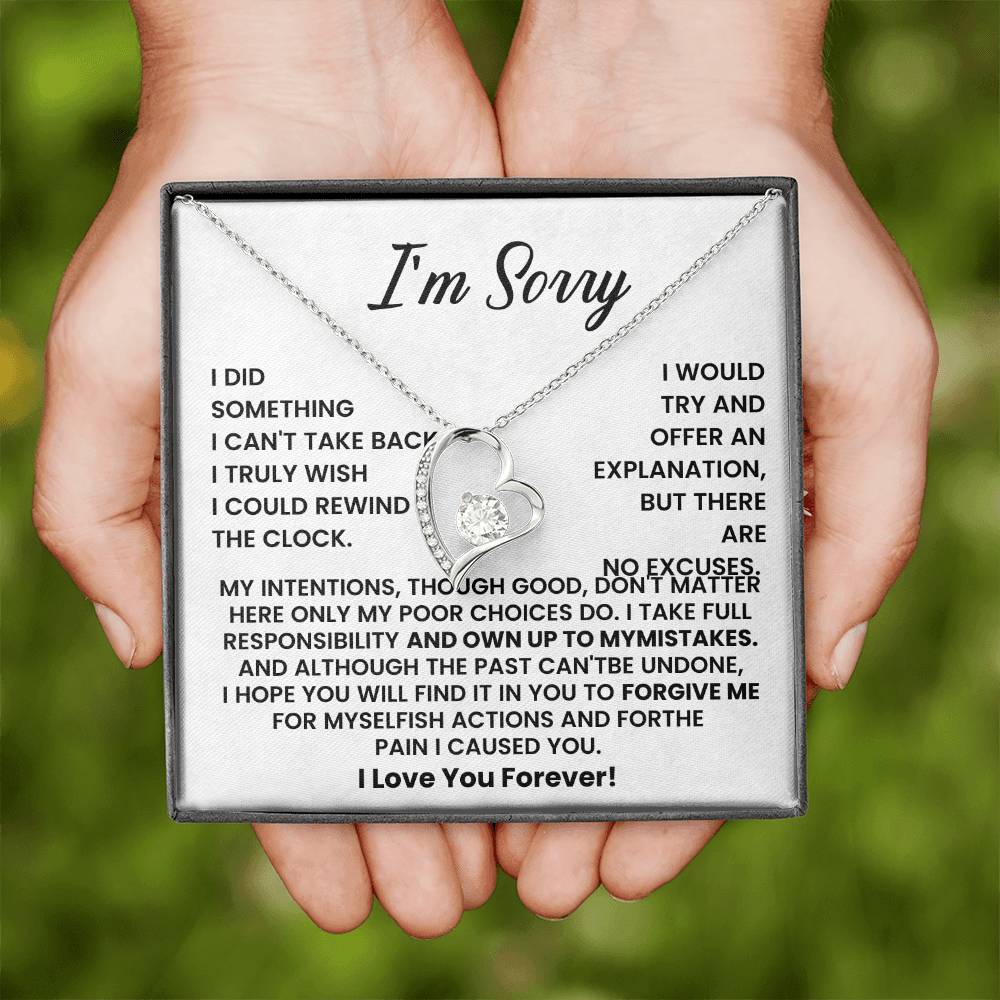 I’m Sorry Necklace – Heart Pendant with Apology Message Card – Meaningful Forgiveness Gift for Partner, Friend, or Loved One – “I Love You Forever”