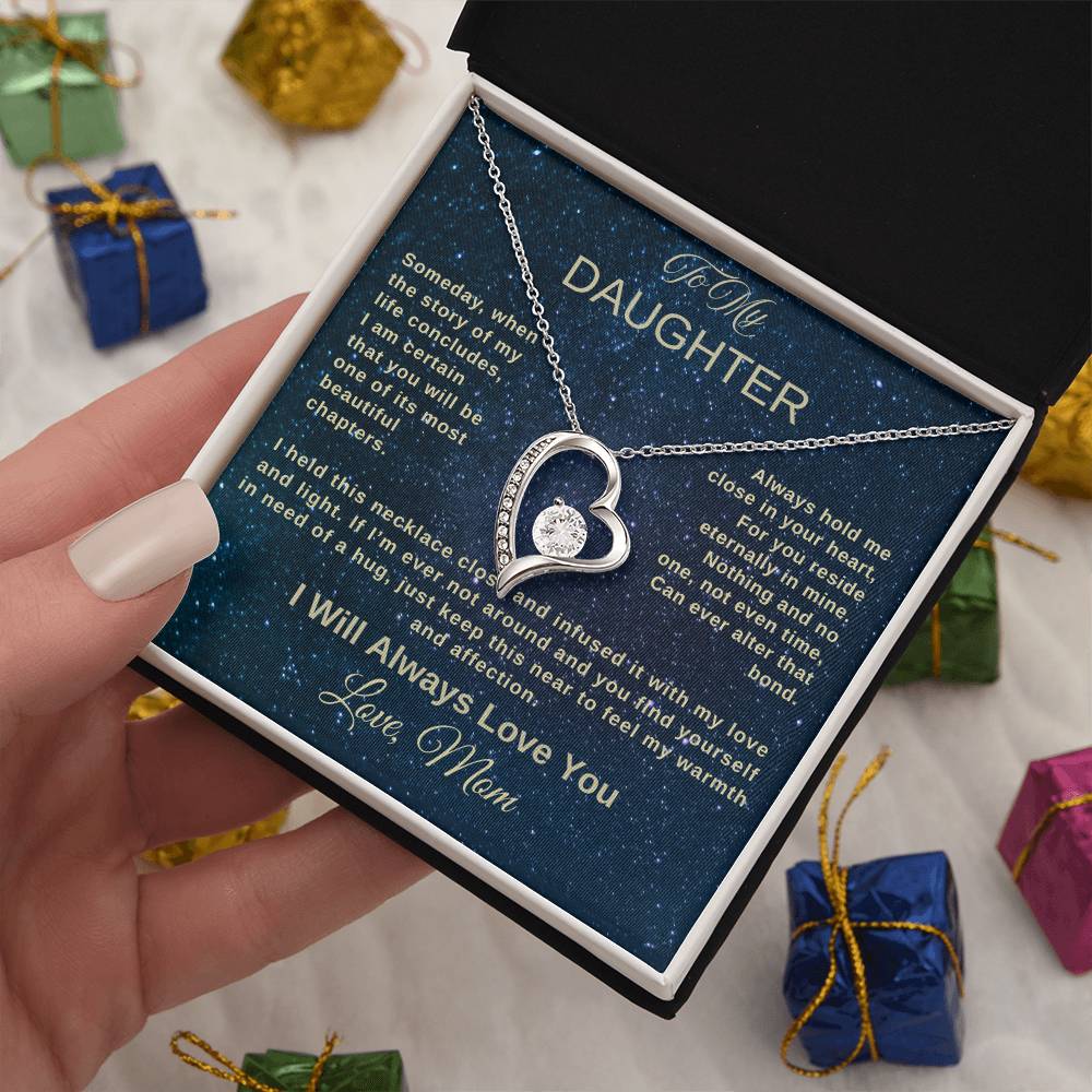 To My Daughter Necklace from Mom – Heart Pendant with Message Card – Meaningful Mother to Daughter Gift for Birthday, Graduation, or Just Because