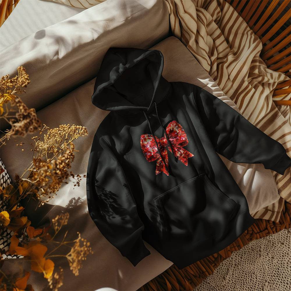 Red Glitter Bow Christmas Sweatshirt, Holiday Sweatshirt, Festive Christmas Apparel, Sparkling Bow Sweatshirt, Xmas Gift Idea