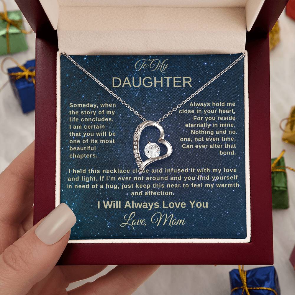 To My Daughter Necklace from Mom – Heart Pendant with Message Card – Meaningful Mother to Daughter Gift for Birthday, Graduation, or Just Because
