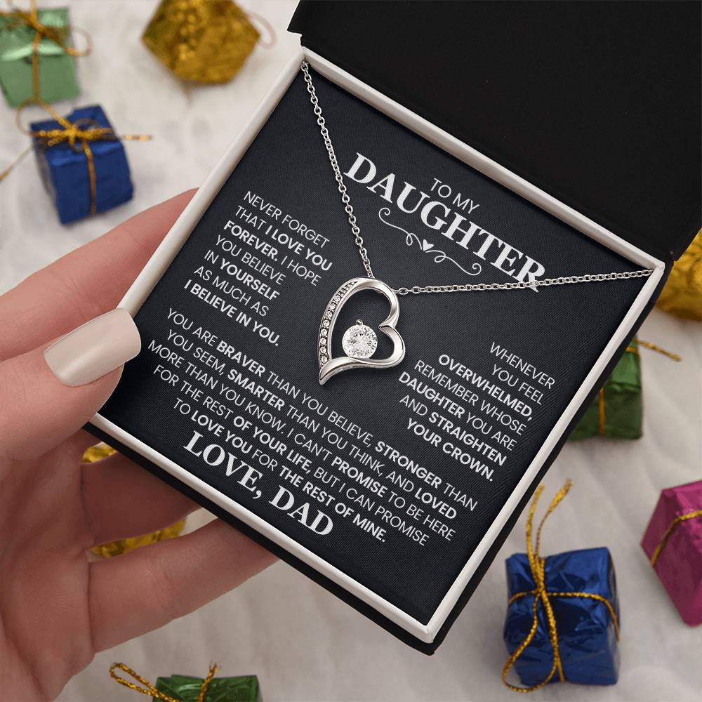 To My Daughter Necklace from Dad – Heart Pendant with Message Card – Meaningful Father to Daughter Gift for Birthday, Graduation, or Just Because