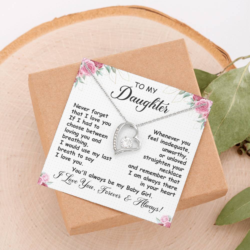 To My Daughter Necklace – Heart Pendant with Message Card – “I Love You Forever & Always” – Meaningful Gift from Mom or Dad – Birthday, Graduation, or Just Because